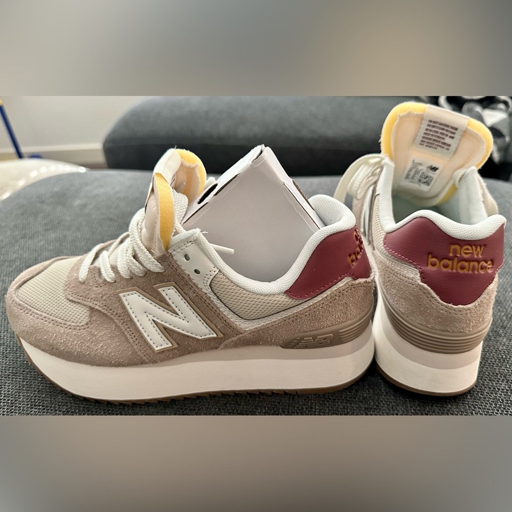 New Balance 574+ women’s size 8.5 brand new in a pretty rose beige